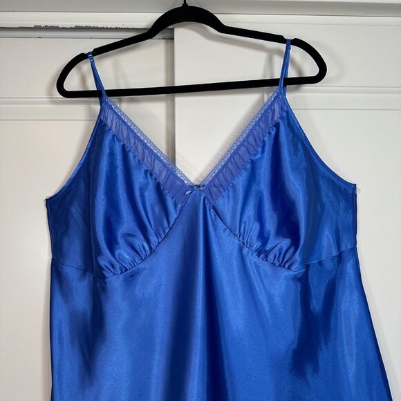 Vintage 90's Y2K Satin Sapphire Blue Babydoll Slip-Dress or Nightgown 3X - Picture 4 of 6